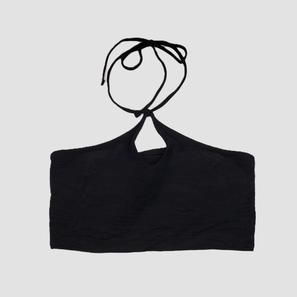 Aerie Real Good Medium Textured Halter Bandeau Bikini Top Black New 36795235